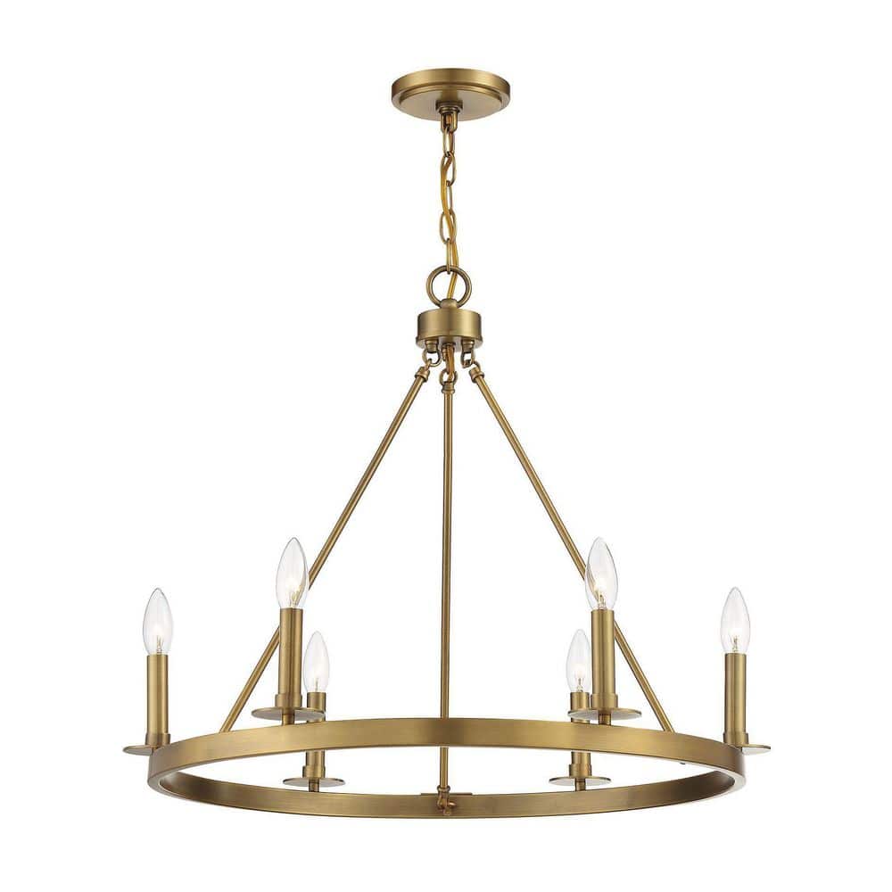 Savoy Elegance 6-Light Dimmable Wagon-Wheel Brass Chandelier