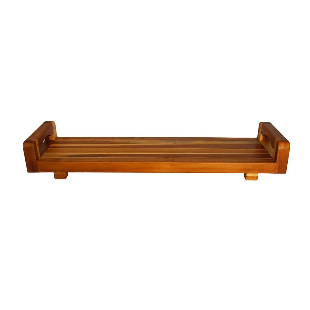 Eleganto 34 in. Teak Bath Tray/Shower Caddy with LiftAide in EarthyTeak Fin