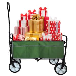 3.2 cu. ft. Grass Green Metal Garden Cart, Shopping Folding Wagon