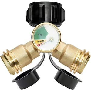 Propane Separator, Propane Tank Y-Shaped Solid Brass Separator, Gas Adapter Tee for 20 lbs. Propane Tank Cylinder