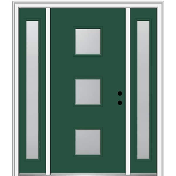 MMI Door 64.5 in. x 81.75 in. Aveline Left-Hand Inswing 3-Lite Frosted Painted Fiberglass Smooth Prehung Front Door w/ Sidelites
