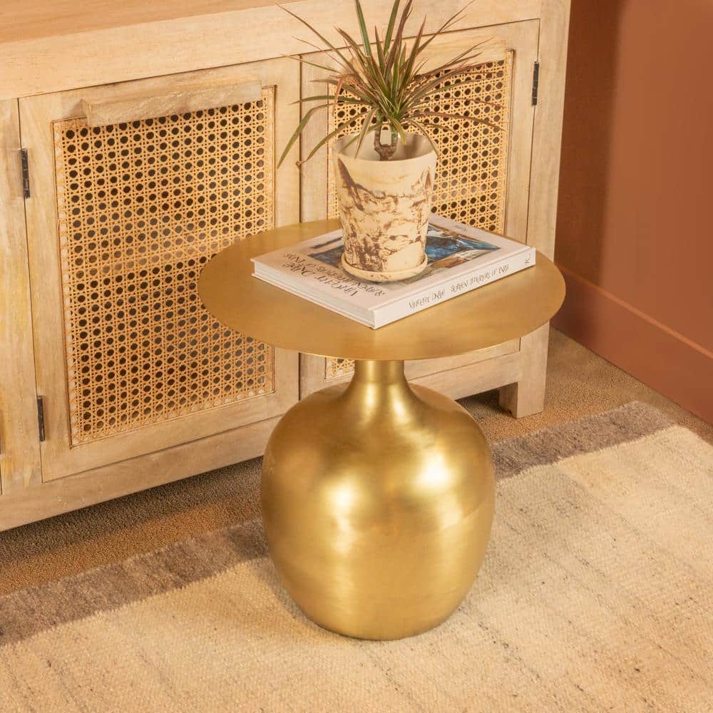 Elegant Gold Metal Round Side Table, 18 inches