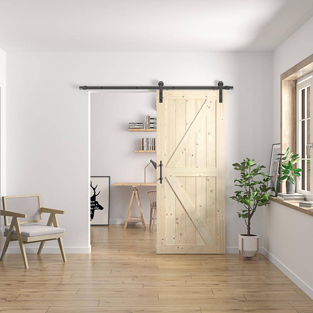Knotty Wood 48" x 84" Unfinished Sliding Barn Door with Hardware Kit