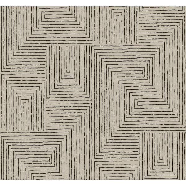 SCOTT LIVING Mortenson Black Taupe Geometric Wallpaper Sample