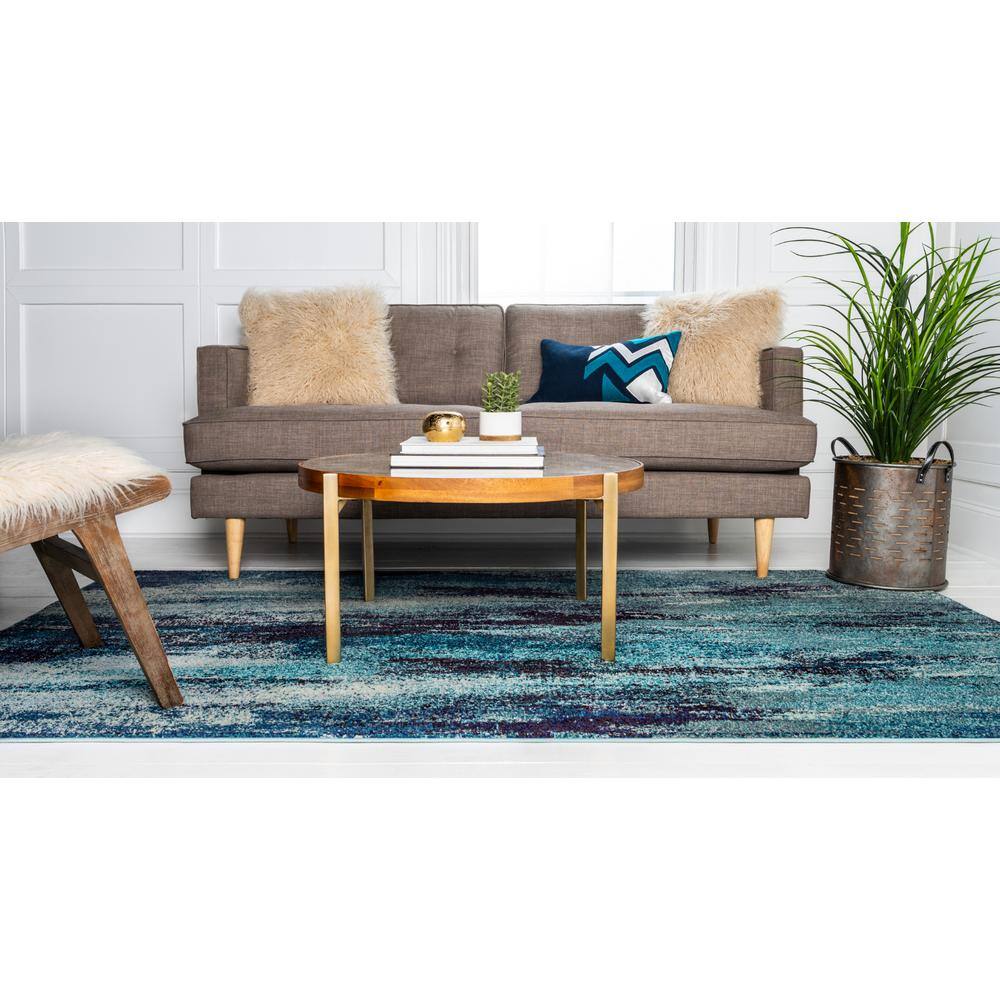 Blue and Gray Abstract Rectangular Area Rug