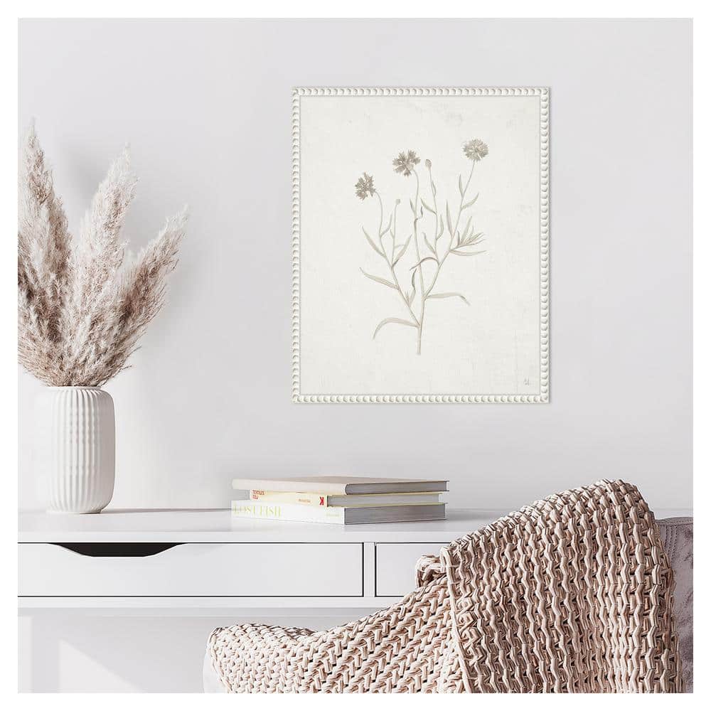 16"x20" White Framed Botanical Canvas Print with Beaded Perimeter