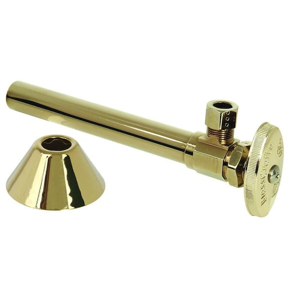 BrassCraft 1/2 in. Sweat Inlet x 3/8 in. Comp Outlet Multi-Turn Angle Valve with 5 in. Ext & Bell Flange in Polished Brass