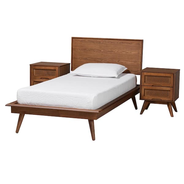 Baxton Studio Melora 3 Piece Walnut Brown Wood Twin Bedroom Set