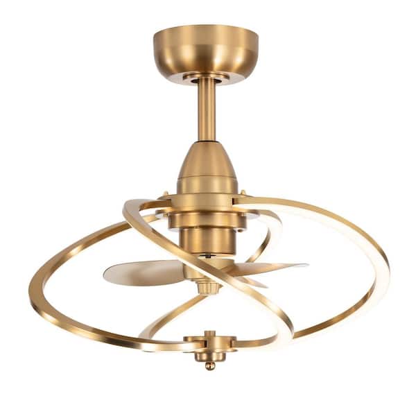 20 in. Integrated LED Indoor Brass Gold Elegant Caged 6-Speed Ceiling Fan with Light and Remote Control Included