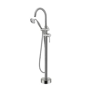 Forest 2-Handle Floor-Mount Roman Tub Faucet with Round Hand Shower in Brushed Nickel