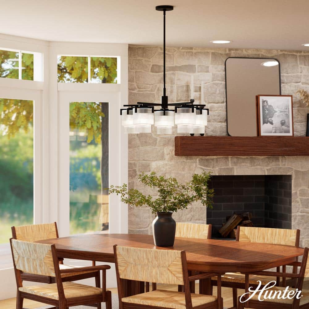Ontario Matte Black and Clear Glass 5-Light Drum Chandelier