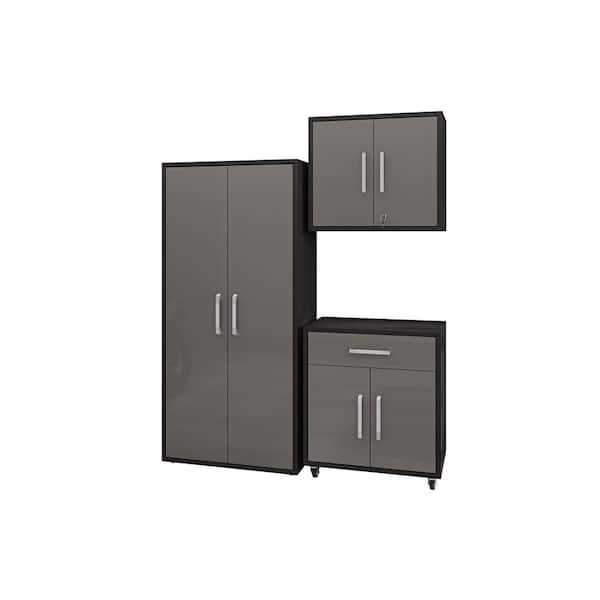 Manhattan Comfort Eiffel 63.78 in. W x 73.43 in. H x 17.72 in. D Garage Storage System in Matte Black and Grey (3-Piece)