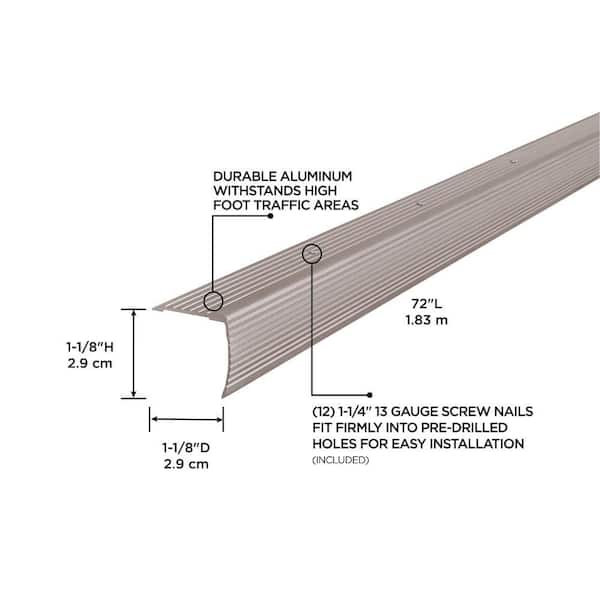 1-1/8"X1-1/8"X 72" PEWTER ALUMINUM STAIR EDGING W/SCREW NAILS