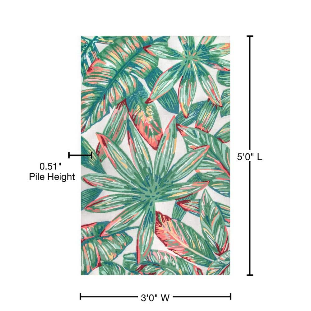 Lindsey Green and Red Floral Synthetic 3' x 5' Indoor/Outdoor Rug