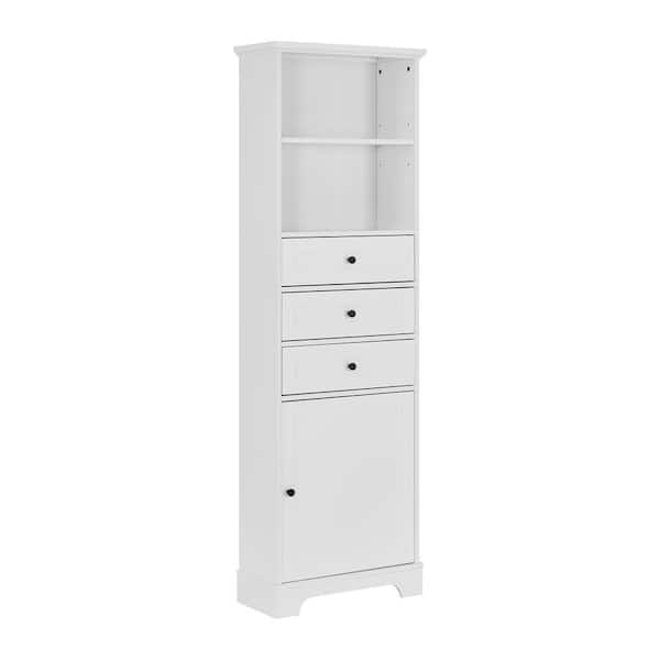 22 in. W x 10 in. D x 68.30 in. H White Tall Storage Linen Cabinet with 3-Drawers and Adjustable Shelves