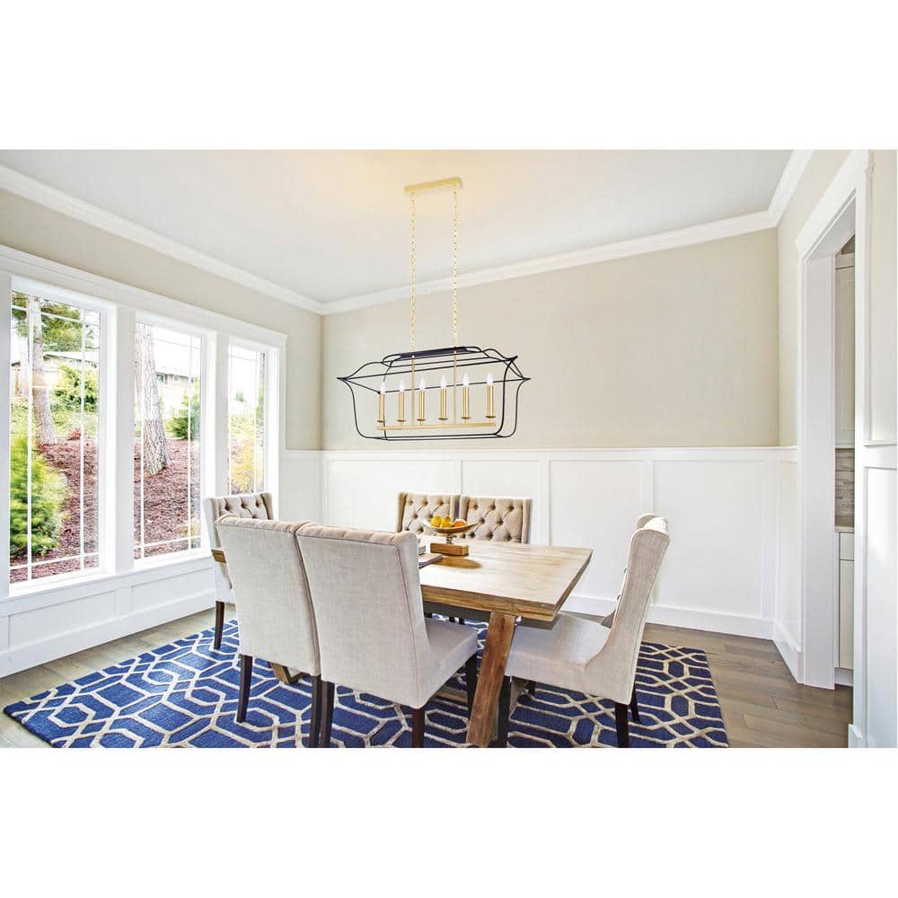 Black and Gold 6-Light Island Chandelier with Adjustable Chain