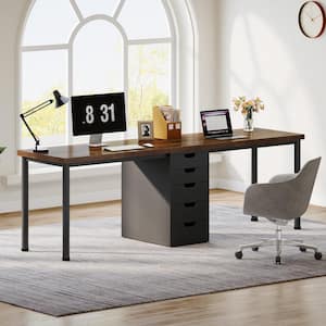 Moronia 78.74 in. Rectangular Black and Brown Wood and Metal 5-Drawer Dual Executive Computer Desk 2-Person Desk