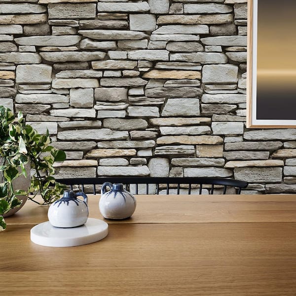 Grey Stone Vinyl Peel and Stick Wallpaper Roll (Covers 56 sq. ft.)