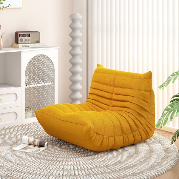 Magic Home Caterpillar 34 in. Armless Velvet Curved Comfy Lazy Floor Couch Memory Foam Fireside Sofa Corner Chair in. Yellow