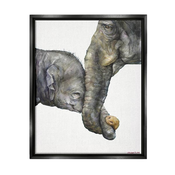 The Stupell Home Decor Collection Cute Baby Elephant Family Watercolor Painting by George Dyachenko Floater Frame Animal Wall Art Print 31 in. x 25 in.