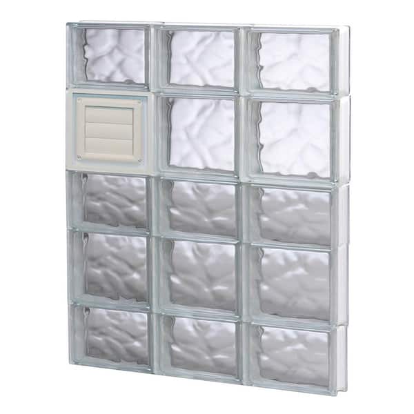 Clearly Secure 23.25 in. x 32.75 in. x 3.125 in. Frameless Wave Pattern Glass Block Window with Dryer Vent