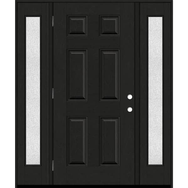 Steves & Sons Regency 64 in. x 80 in. 6-Panel RHOS Onyx Stain Mahogany Fiberglass Prehung Front Door with Rain 12 in. SLs 6-9/16