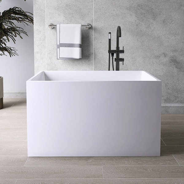 Ivan 43 in. x 28 in. Small Acrylic Flatbottom Freestanding Soaking Bathtub in White
