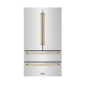 Autograph Edition 36 in. 4-Door French Door Refrigerator with Ice Maker in Stainless Steel & Polished Gold