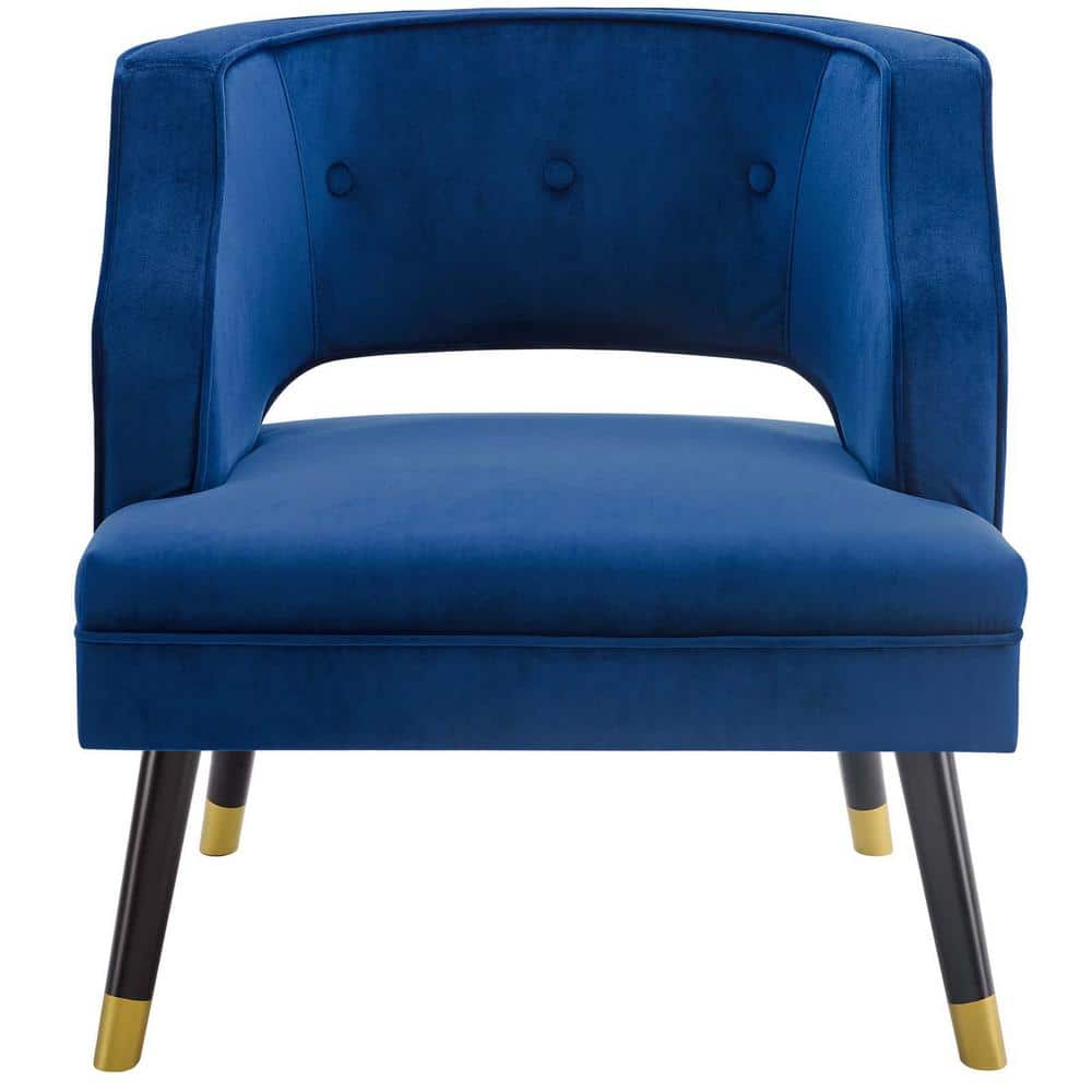 Elegant Navy Blue Velvet Wood Accent Chair with Tufted Back