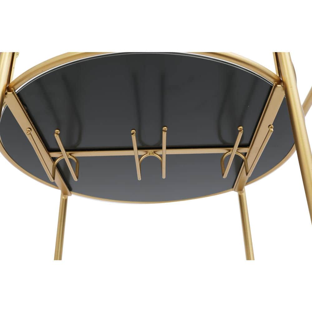 Gold Round Bar Cart with Glass Shelves and Wine Rack