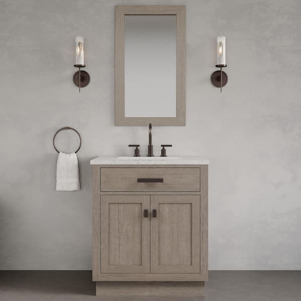 Chestnut 30 in. W x 21.5 in. D x 34.2 in. H Single Sink Bath Vanity in Grey Oak with Carrara White Marble Top