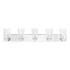Ridgeway 40 in. 5-Light Polished Chrome Vanity Light with Clear Glass