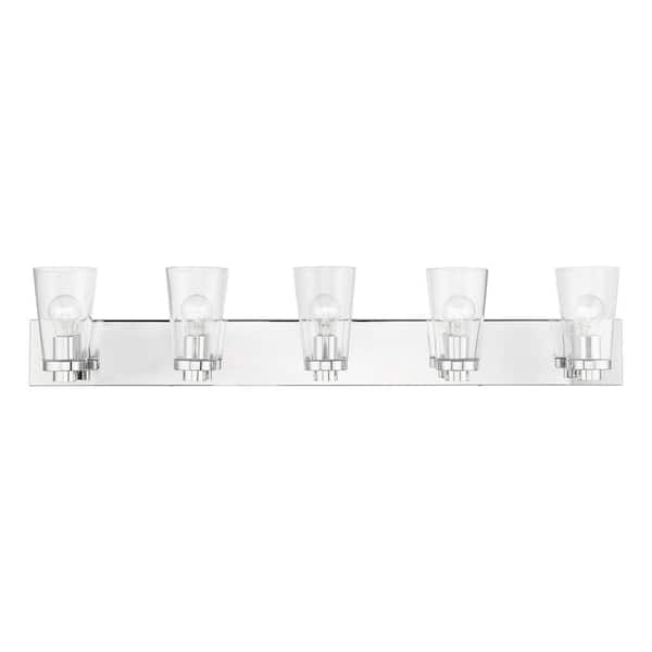 AVIANCE LIGHTING Ridgeway 40 in. 5-Light Polished Chrome Vanity Light with Clear Glass