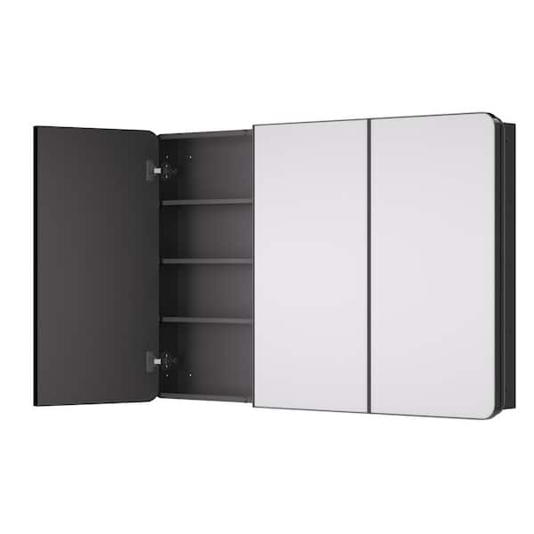 48 in. W x 32 in. H Rectangular Black Stainless Steels  Framed Recessed/Surface Mount Large Medicine Cabinet with Mirror
