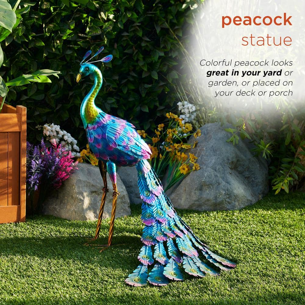 Multicolored 27" Metal Peacock Garden Statue
