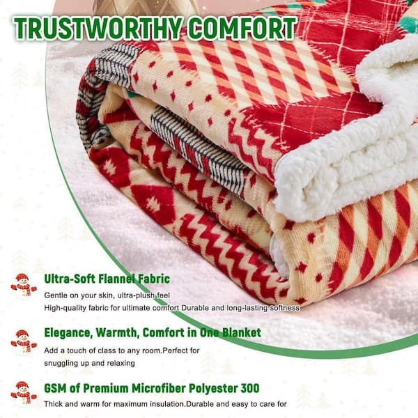 Angel Sar Red Christmas Sherpa Flannel Reversible Throw Blanket