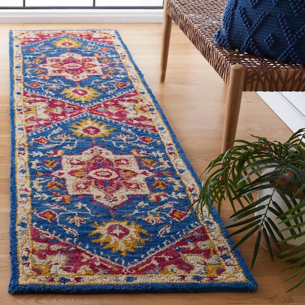 Aspen 2 ft. x 9 ft. Navy/Fuchsia Oriental Runner Rug