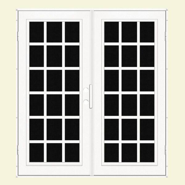 Unique Home Designs 60 in. x 80 in. Classic French White Left-Hand Recessed Mount Aluminum Security Door with Black Perforated Screen