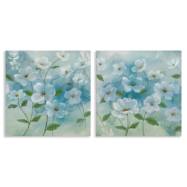 Stupell Industries Blue and White Apple Blossoms by Nan 2-Pieces Unframed Nature Graphic Art Print 24 in. x 24 in.