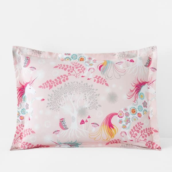 The Company Store Company Kids Fancy Unicorns Pink Multi Organic Cotton Percale Standard Sham