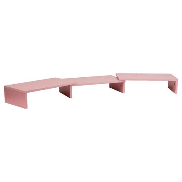 51.25 in. x 9.25 in. Wide Dual Monitor Stand, Desktop Organizer, Laptop Riser, MDF, Pink