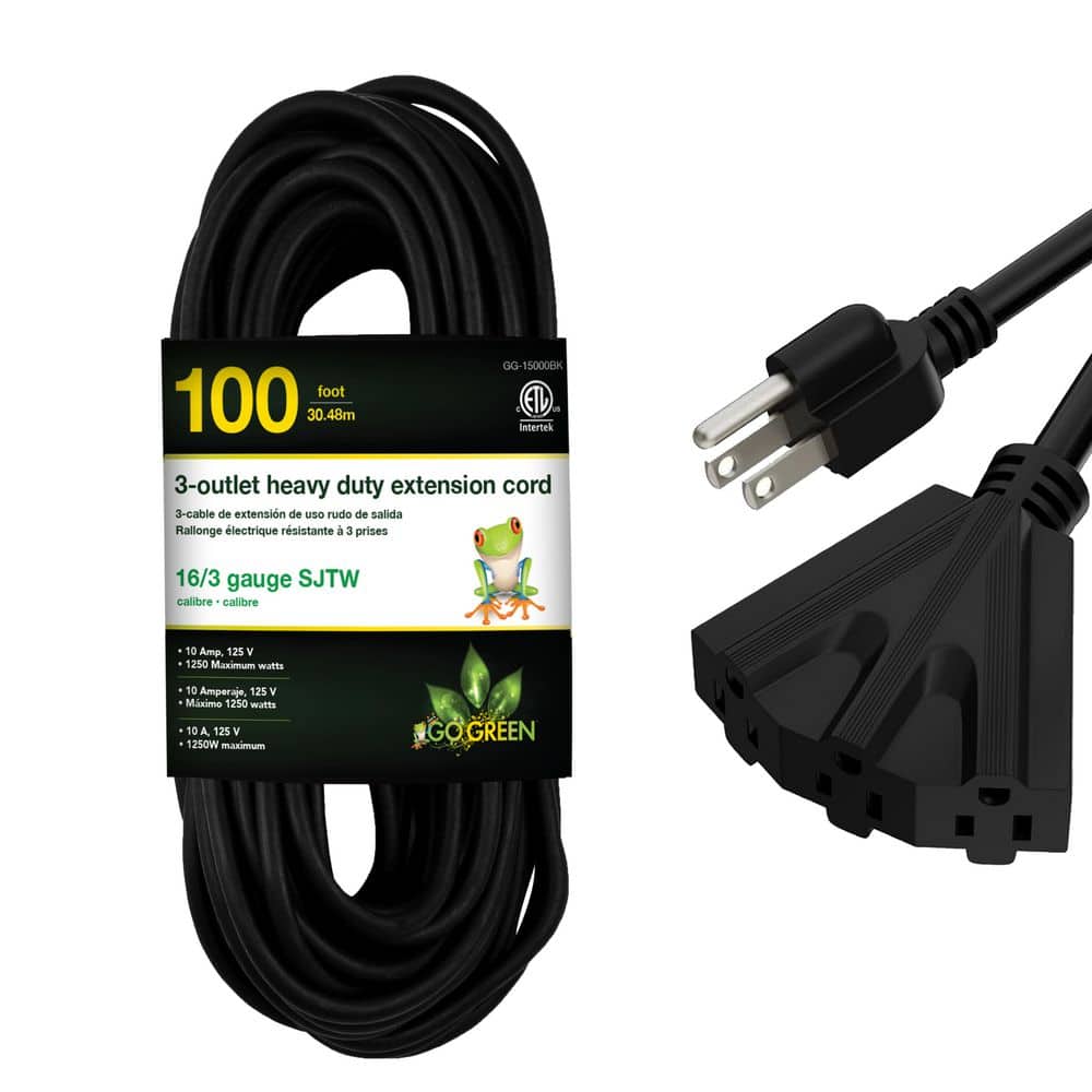 GG-15000BK 100 ft. 16/3 SJTW-A Outdoor Extension Cord with Tri-tap, Black price history on PriceWatchPro