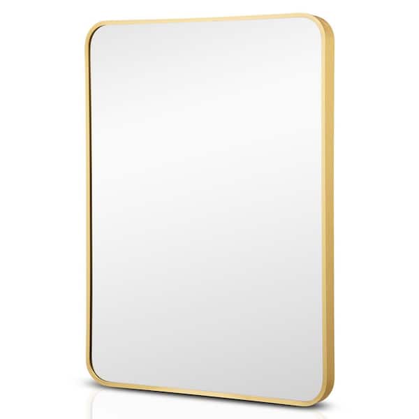 Costway 22 in. W x 30 in. H Modern Bathroom Wall Mounted Rectangle Mirror Aluminum Alloy Frame Decor Gold