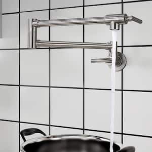 Contemporary Wall Mount Pot Filler Faucet with Lever Blade Handle in Brushed Nickel