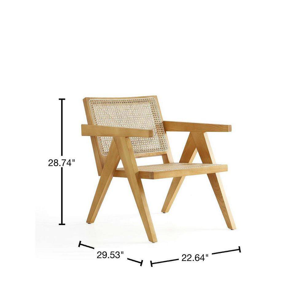Set of 2 Natural Wood and Cane Accent Chairs