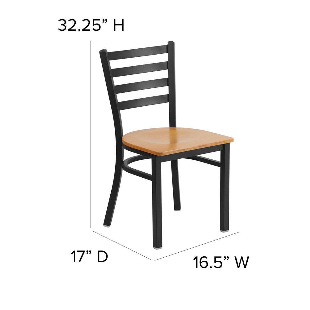 Natural Wood Seat Black Metal Ladderback Side Chair