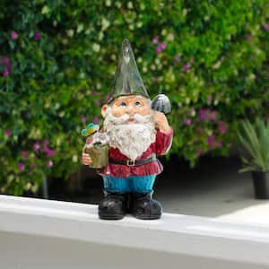 12 in. Tall Outdoor Garden Gnome with Flower Pot Yard Statue Decoration