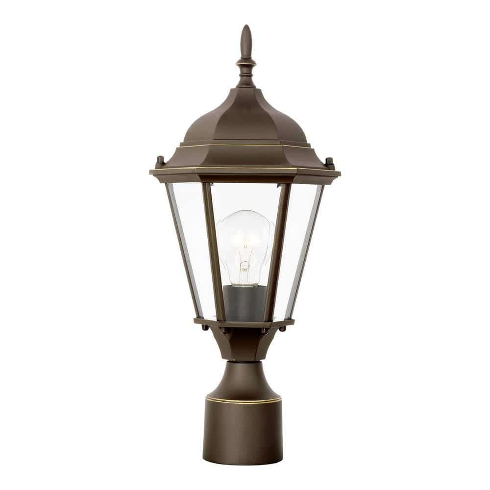 Generation Lighting Bakersville 7.875 in. 1-Light Antique Bronze Traditional Outdoor Post Top Lantern with Clear Beveled Glass Panels