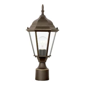 Bakersville 7.875 in. 1-Light Antique Bronze Traditional Outdoor Post Top Lantern with Clear Beveled Glass Panels