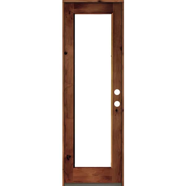 Krosswood Doors 30 in. x 96 in. Rustic Knotty Alder Wood Clear Full-Lite Red Chestnut Stain Left Hand Inswing Single Prehung Front Door